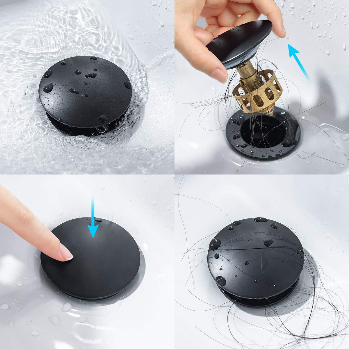 KAIYING Pop Up Drain, Bathroom Sink Drain Stopper with Overflow, Vessel Sink Drain Assembly with Detachable Basket Stopper, Anti-Explosion and Anti-Clogging Drain Strainer (Matte Black)