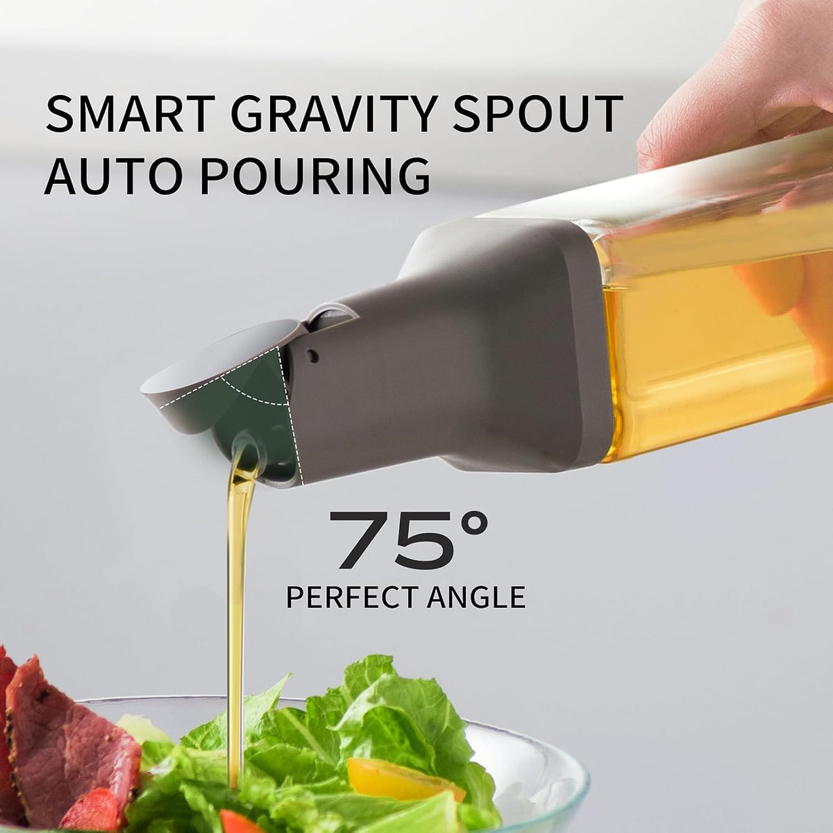 Olive Oil Dispenser for Cooking - 16oz Leakproof Glass Oil Dispenser Bottle with Gravity Spout, Air Fryer, BBQ, Healthy Salad & Non-Stick Pans, BPA-Free, Easy to Refill and Use, Yellow