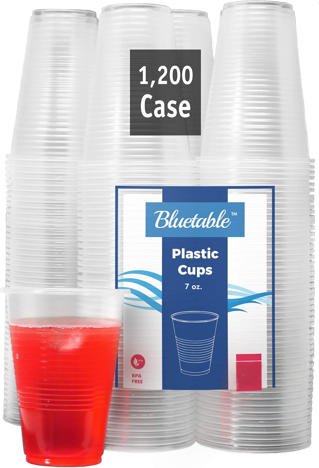 Plastic Cups Bulk Disposable Clear Cup 7 oz - (1200 Count) BPA-Free - Good For Cold Drinks, Party Cup, Water Cooler Dispenser, Transparent Cups for Water, Juice, Ice Tea, Soda [1200 Pack/Case]
