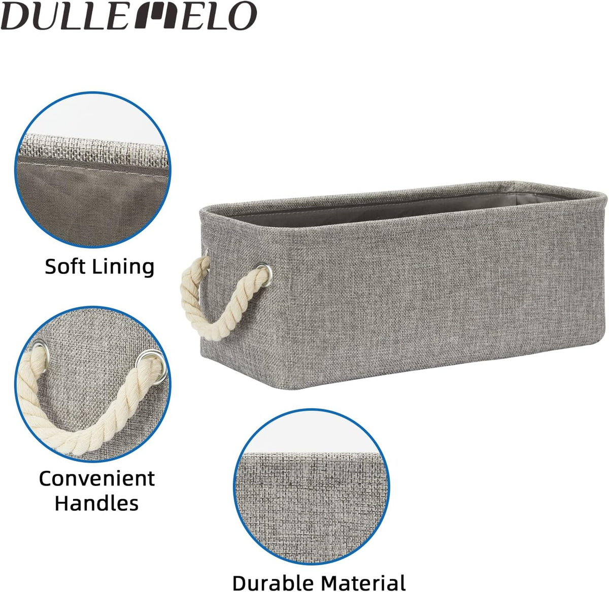 DULLEMELO Toilet Paper Storage Basket, Toilet Tank Basket with Rope Handles (Grey)