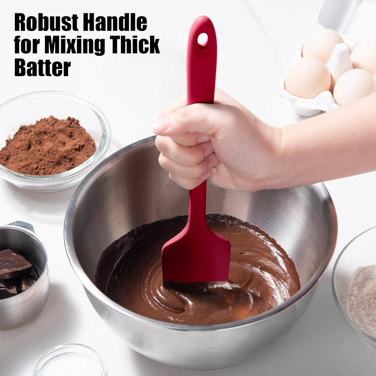 600°F Heat Resistant Silicone Spatula, Doosu High Temp Flexible Kitchen Rubber Bowl Scrapers Food Grade Seamless Baking Supplies Scratch-Proof for Scraping Non-Stick Pans (Red, 11.4in)