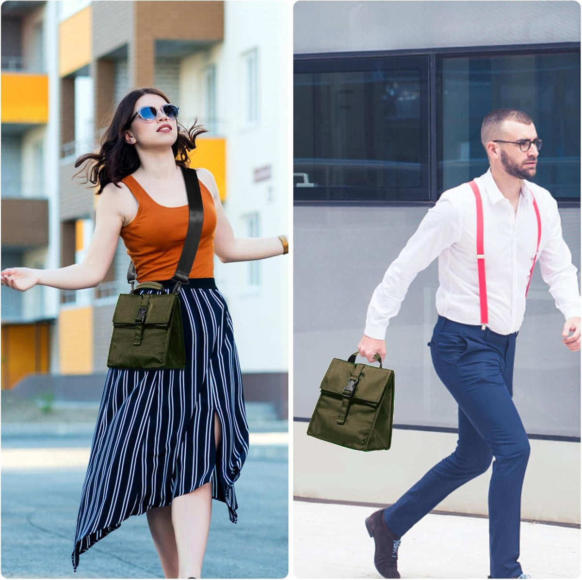 Insulated Foldable Lunch Bag- Lightweight Portable with Adjustable Shoulder Strap Lunch Box for Men, Women, Office, Work, Picnic, Hiking and Beach (Army Green(Soft Fabric))