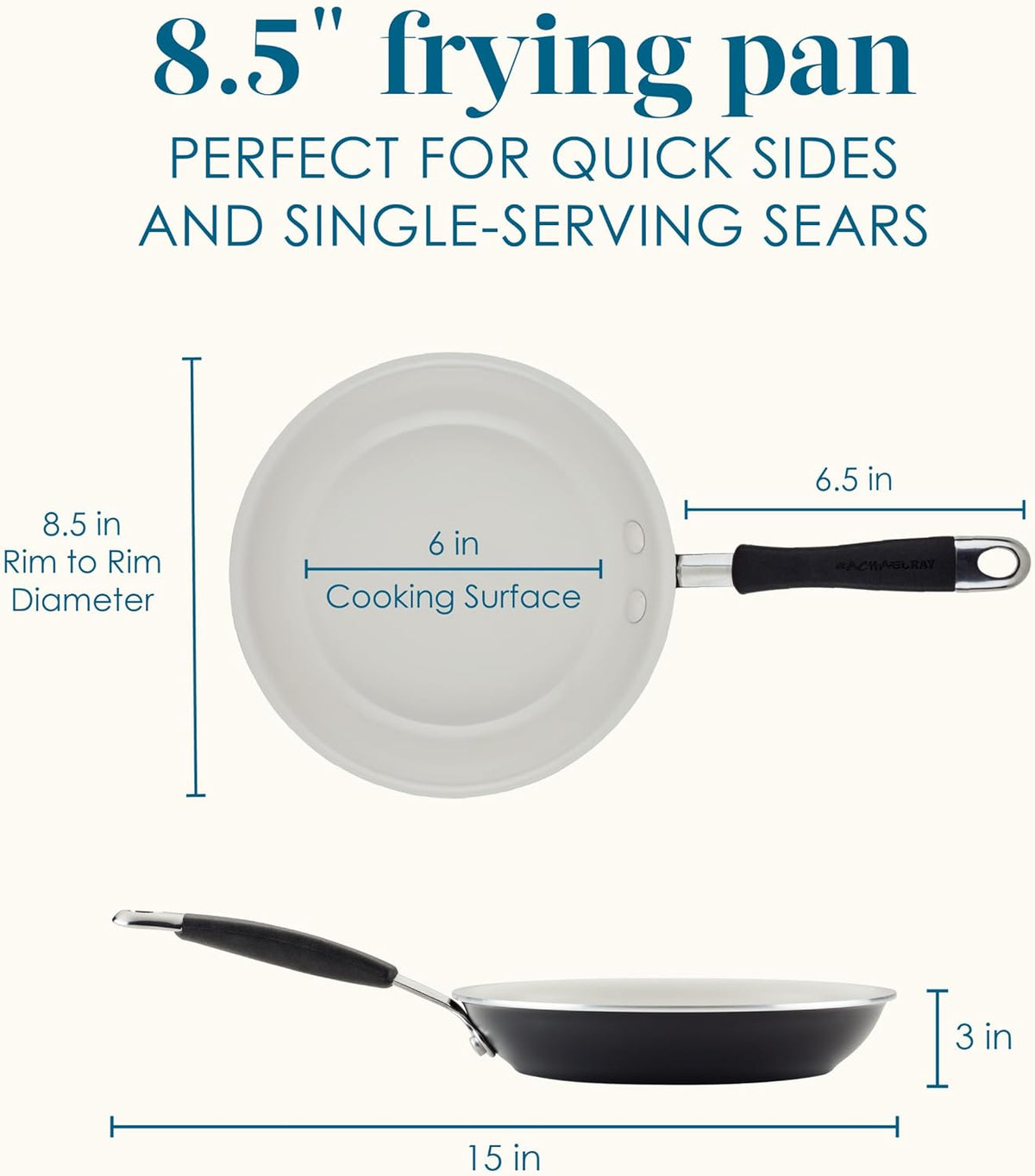 Rachael Ray Cucina Ceramic Nonstick Frying Pan/Skillet, 8.5 Inch Non Stick Open Fry Pan, Dishwasher Safe - Peppercorn