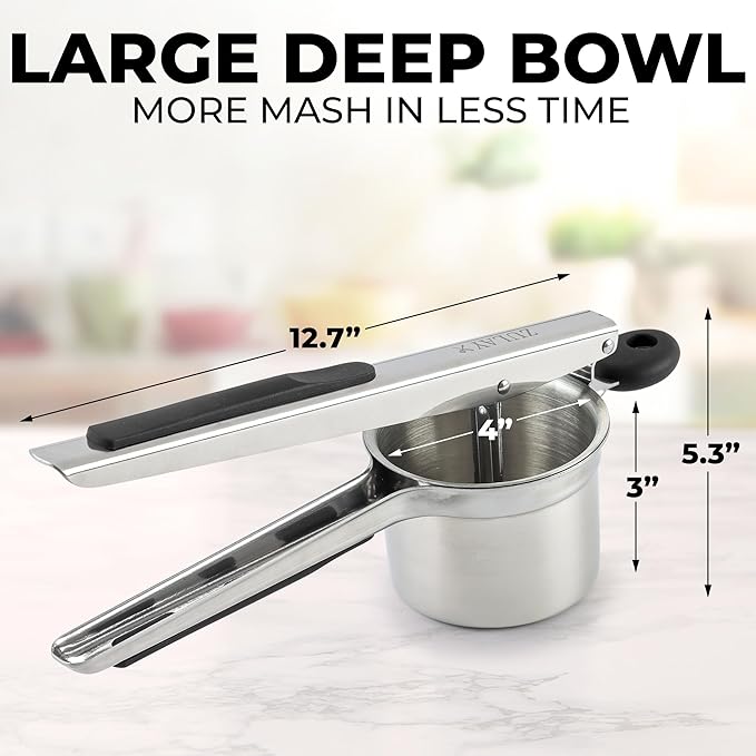 Zulay Kitchen Premium Large 15oz Potato Ricer, Heavy Duty Professional Stainless Steel Potato Masher and Ricer Kitchen Tool, Press and Mash Kitchen Gadget - Silver/Black