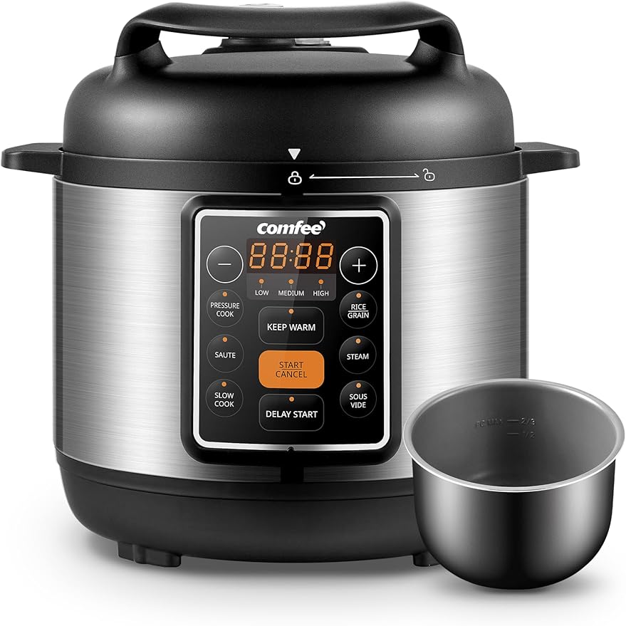 COMFEE’ 7-in-1 Small Electric Pressure Cooker, Slow Cooker, Steamer, Sauté, Sous Vide, Warmer, Multi Cooker with Natural Ceramic Coated Non-Stick Pot, 3 Quarts