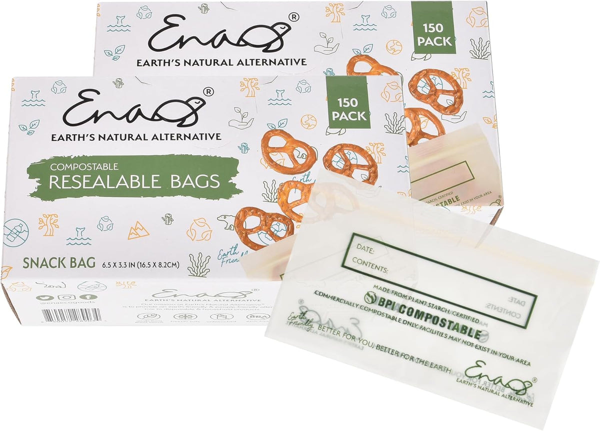 Earth's Natural Alternative Compostable Food Storage Bags, Reusable, Heavy-Duty | Resealable | Freezer Safe | Off-White | Pack of 6