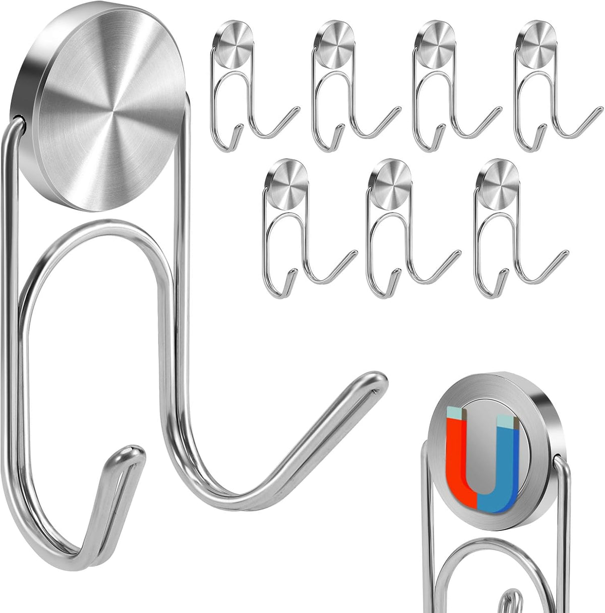 Magnetic Hooks Heavy Duty Magnetic Hooks,Magnets Hanging Hooks for Refrigerator Grill Toolbox Cabins Outdoor,Cruise Essentials Camper Accessories,8pack(Silver,0.9in-2 15Lbs)