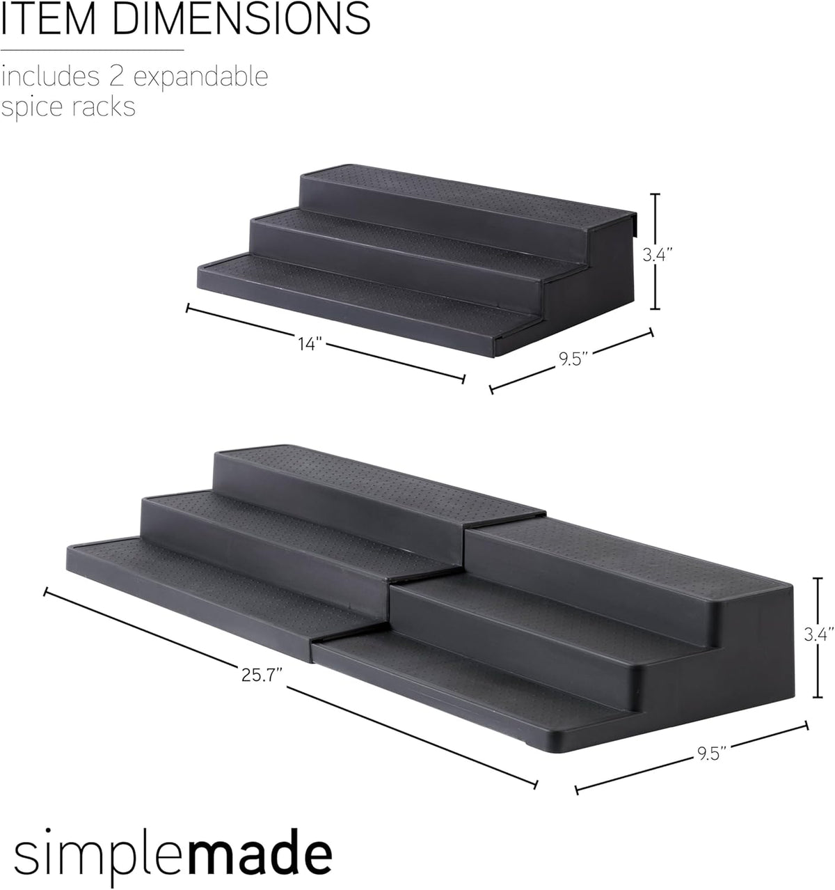 SIMPLEMADE 3-Tier Spice Rack Organizer - Versatile Storage Shelf for Kitchen, Bathroom, Bedroom & Office, Set of 2, Expandable Black