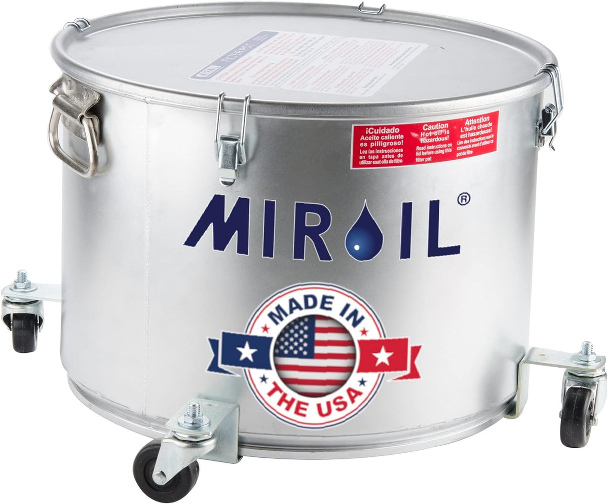 MirOil 7 Gallon Oil Disposal Caddy with Caster Wheels, USA Made Deep Fryer Grease Bucket Pot with Lid Lock & Lock Clip, 55Lb. Frying Oil Disposal Storage Container, Filtering Hot Cooking Grease - 60LC