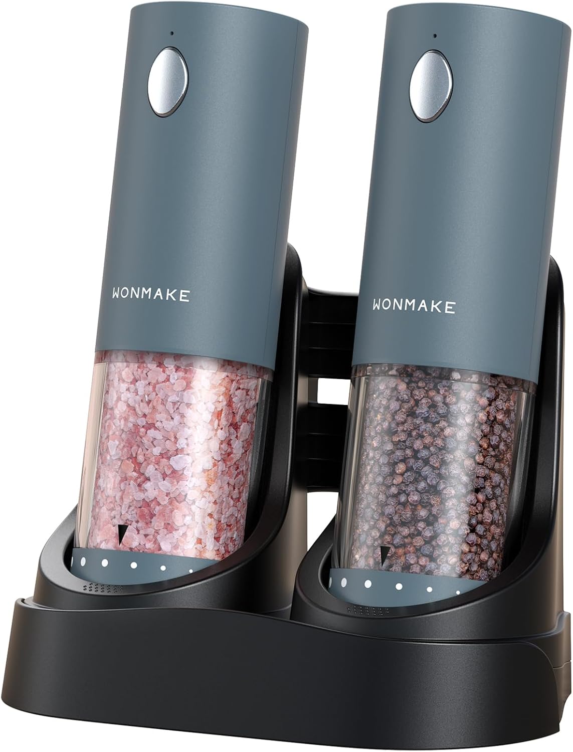 Electric Salt and Pepper Grinder Set - Automatic Refillable Salt and Pepper Grinders with Charging Base & LED Light, 6-Level Adjustable Coarseness with External Dial, Ideal Kitchen Gadget，Blue