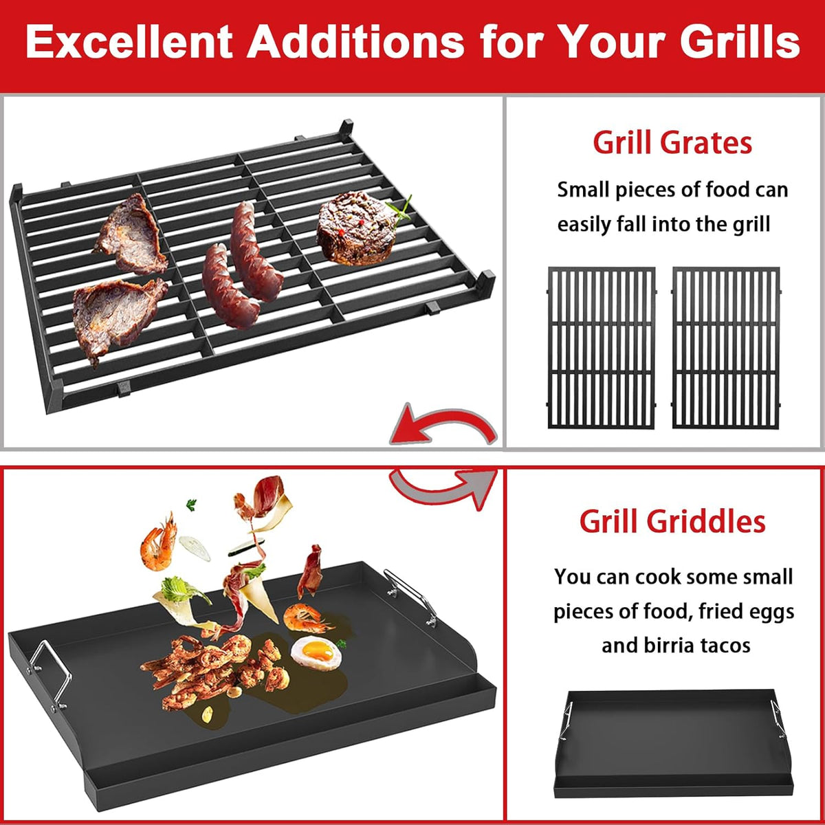 Universal Griddle 17"x13" Insert for Electric/Charcoal/Gas Grills, Nonstick Skillet Plate Teppanyaki for Party Outdoor Cooking Camping Tailgating,Carbon Steel Flat Top Griddle Plate with Grease Groove