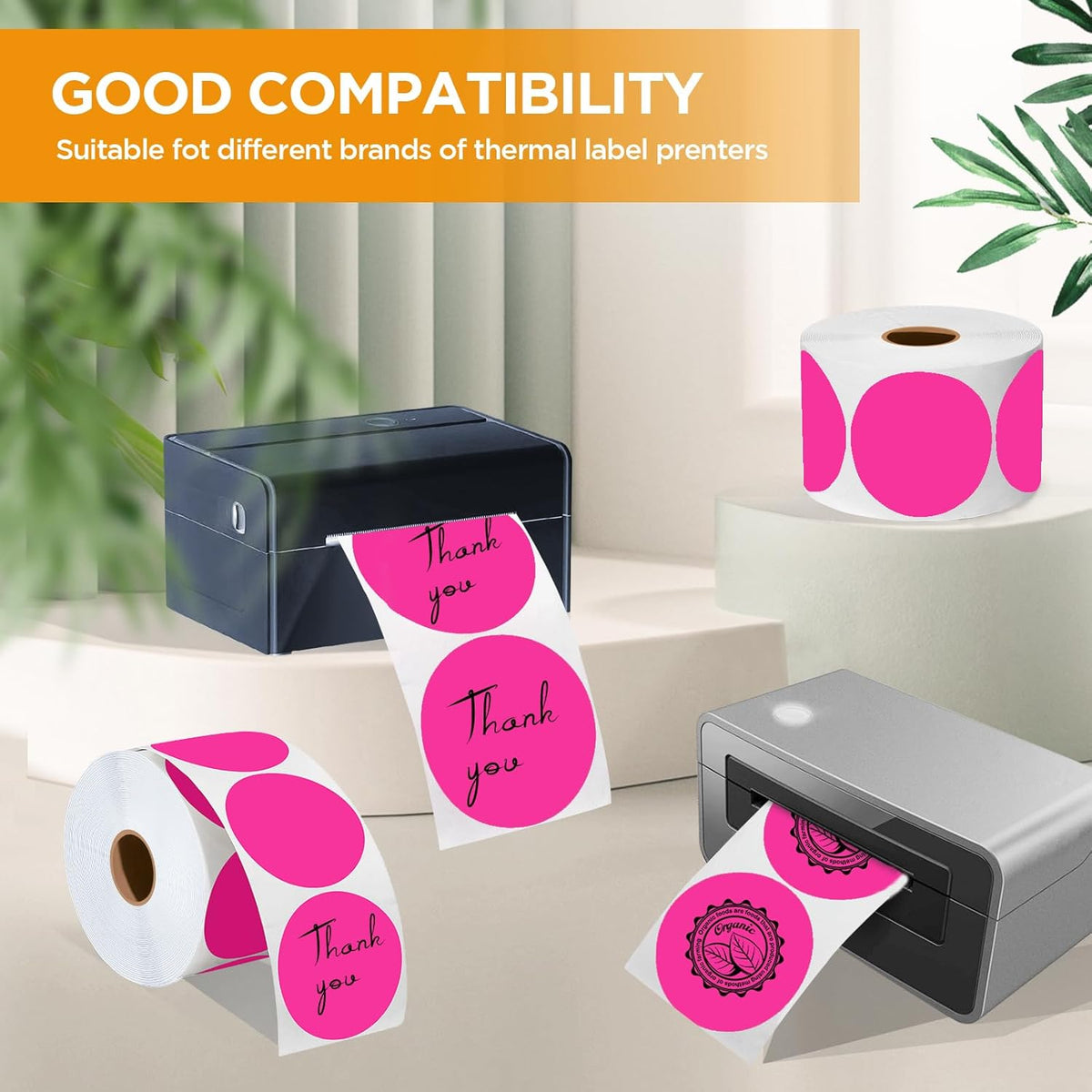 2 Inch Circle Thermal Sticker Labels, 2" Self-Adhesive Round Thermal Stickers for Business-750 Labels/1 Roll (Rose Red)