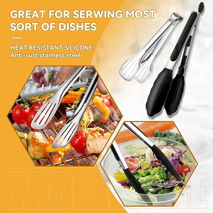 Serving Utensils Set for Partie, Silver Stainless Steel Metal Serveware Large Serving Spoons, Slotted Spoons, Forks, Tongs, Soup and Skimmer Spoon, Cake Server for Buffet, Catering, Entertaining 15pcs