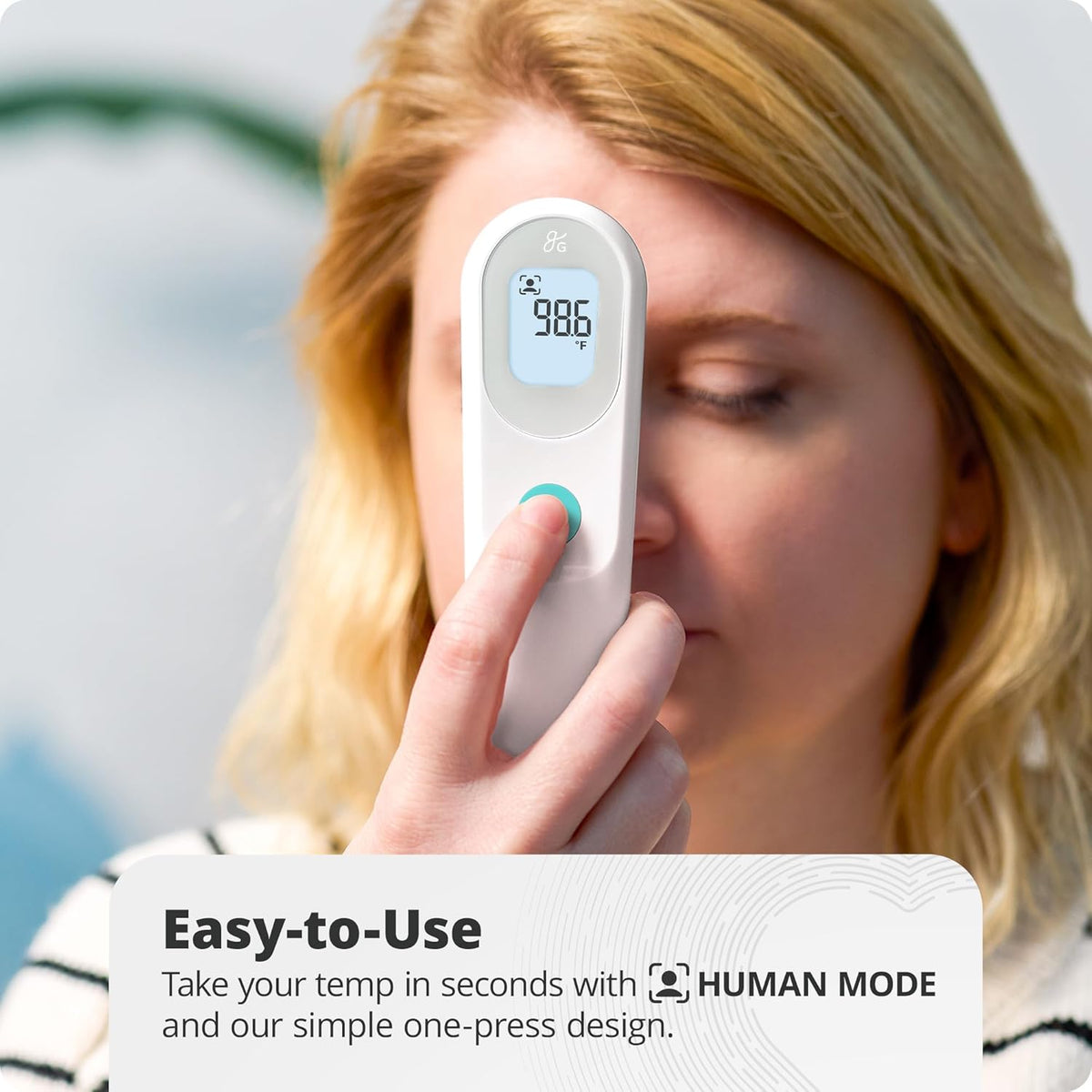 Greater Goods No-Touch Infrared Digital Thermometer for Adults, Kids, and Babies, Forehead Thermometer with Ergonomic Grip, Fever Alarm, White