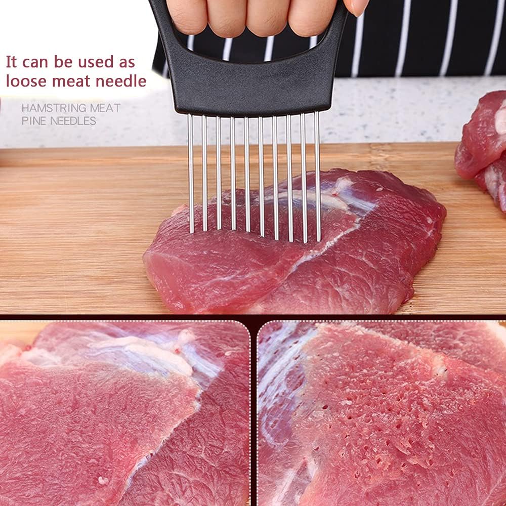 Onion Cut Tomato Slicer Lemon Handy Kitchen Slicing Tool With 10 Even Prongs For Onion Lemon Potato Tomato Slices And Can Be Used To Assist In Cutting Fish, Meat Or Loosen Meat (Black)
