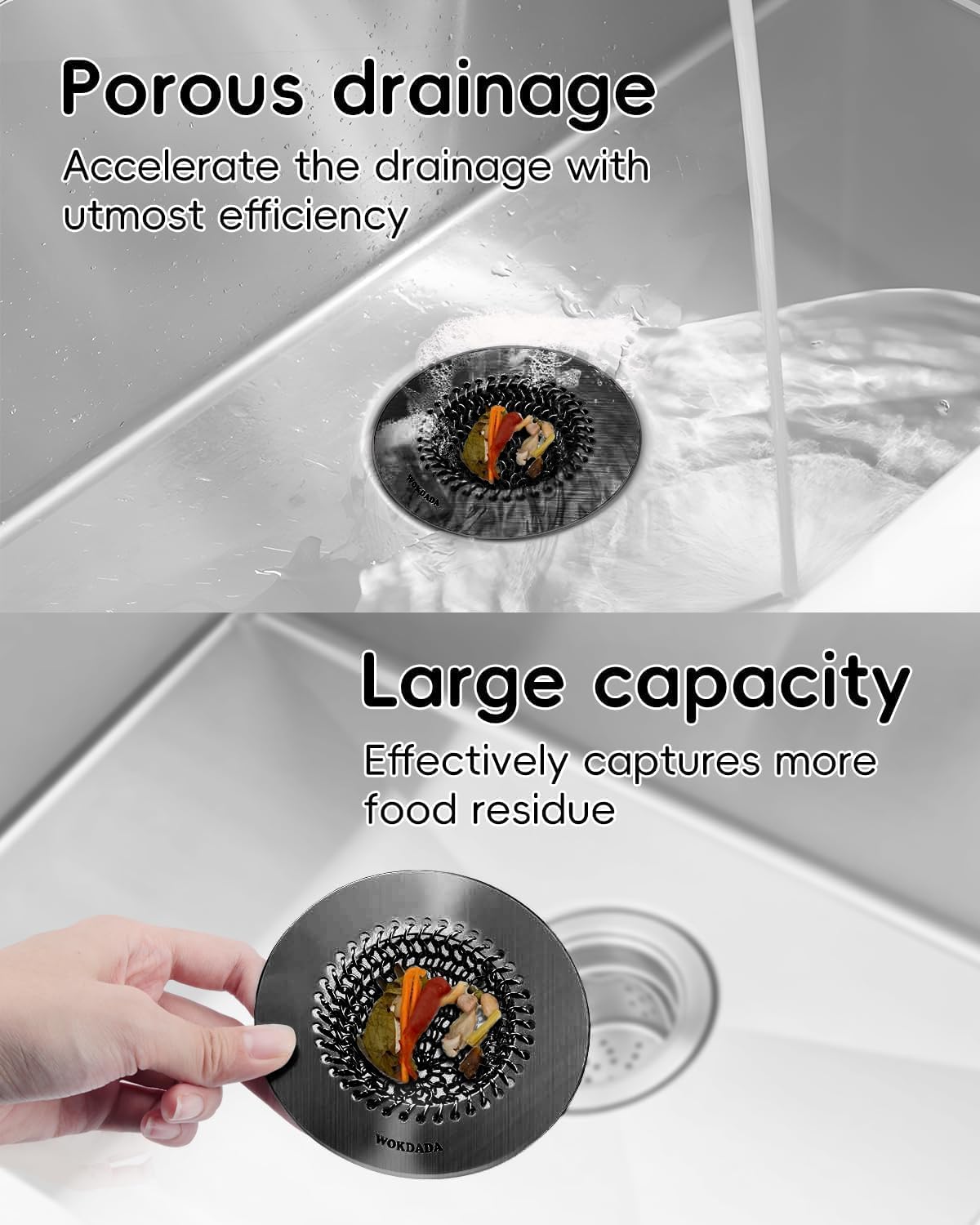 Black Kitchen Sink Strainer, Flippable Mesh Sink Strainer, 304 Stainless Steel Sink Screen, Easy Clean Large Basket Strainer, Anti-Clog Garbage Disposal Cover Fit for Standard Kitchen Drain