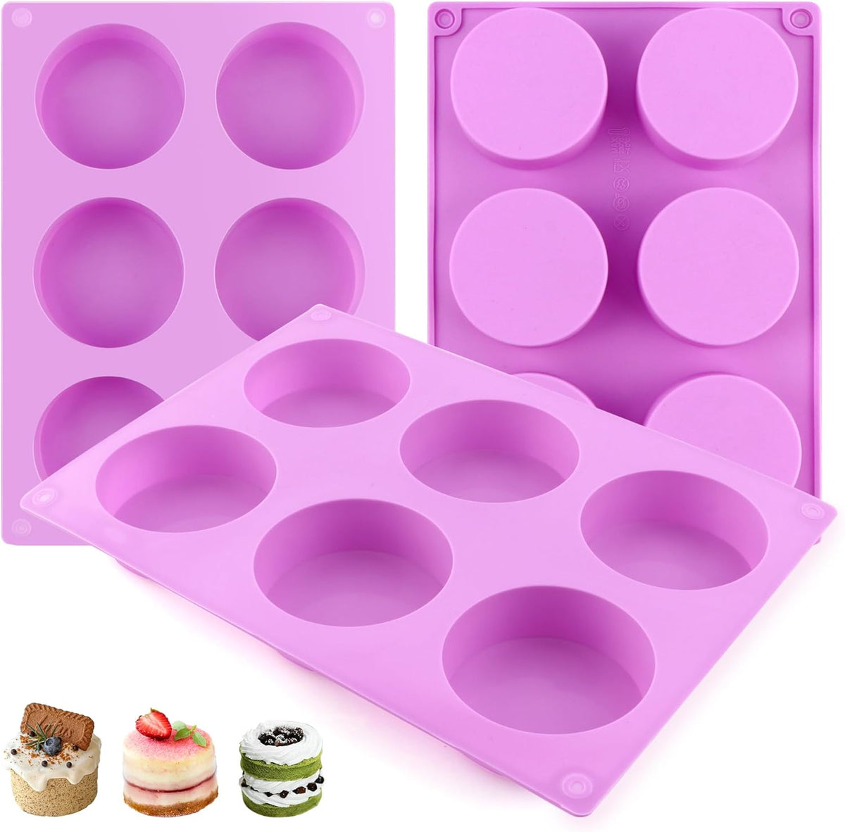 3-Pack Jumbo 6-Cup Silicone Muffin Pan Silicone Muffin Pan - Non-Stick Baking Mold for Cupcakes, Cornbread, Eggs - Purple