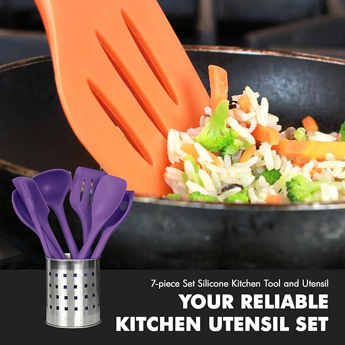 Chef Craft Premium Silicone Kitchen Tool and Utensil Set, 7 Piece, Purple