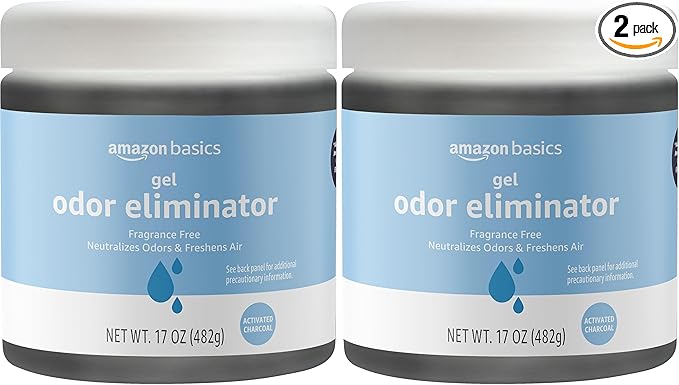 Amazon Basics Odor Eliminator, Gel, Activated Charcoal | Fragrance Free | 17 Oz | Pack of 2