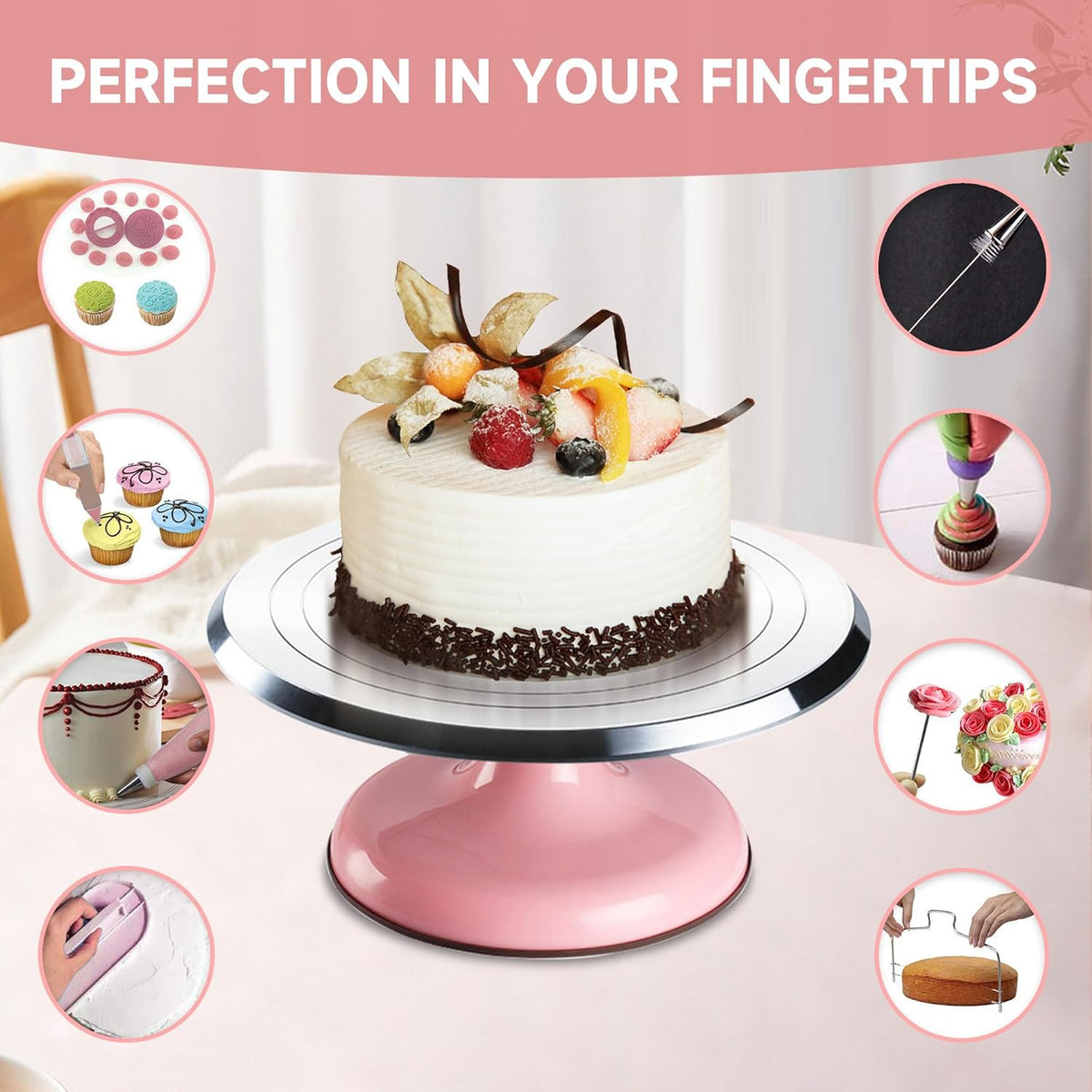 Cake Decorating Kit, 138pcs Cake Decorating Supply with Aluminium Cake Turntable, 64 Numbered Icing Piping Tips, 2 Spatulas, 3 Icing Comb Scraper and Leveller, 32 Piping Bags,cake decorating tool