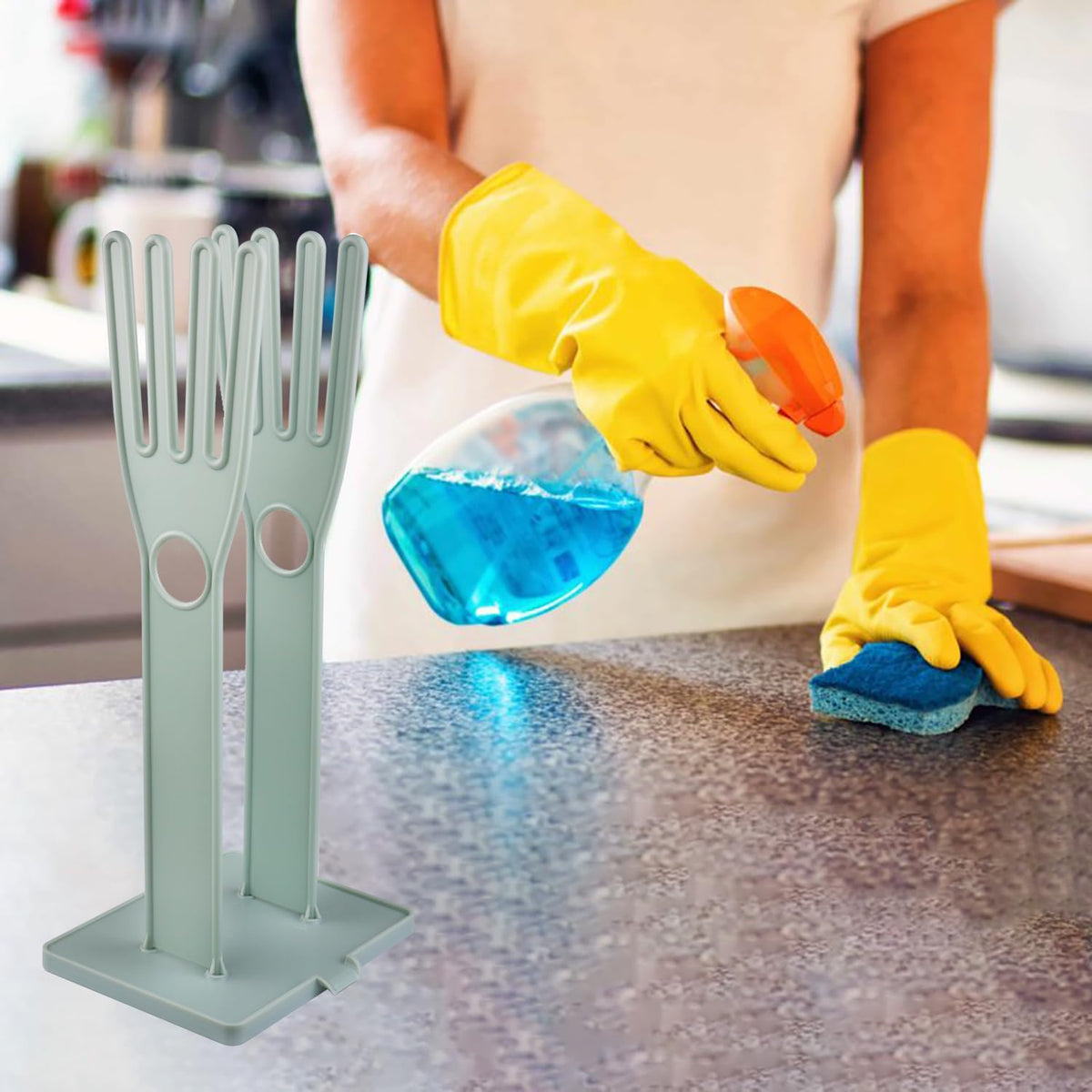 Kitchen Gloves Holder Mitten Dryer Reusable Plastic Dish Washing Rack Sink Holder Stand Blue