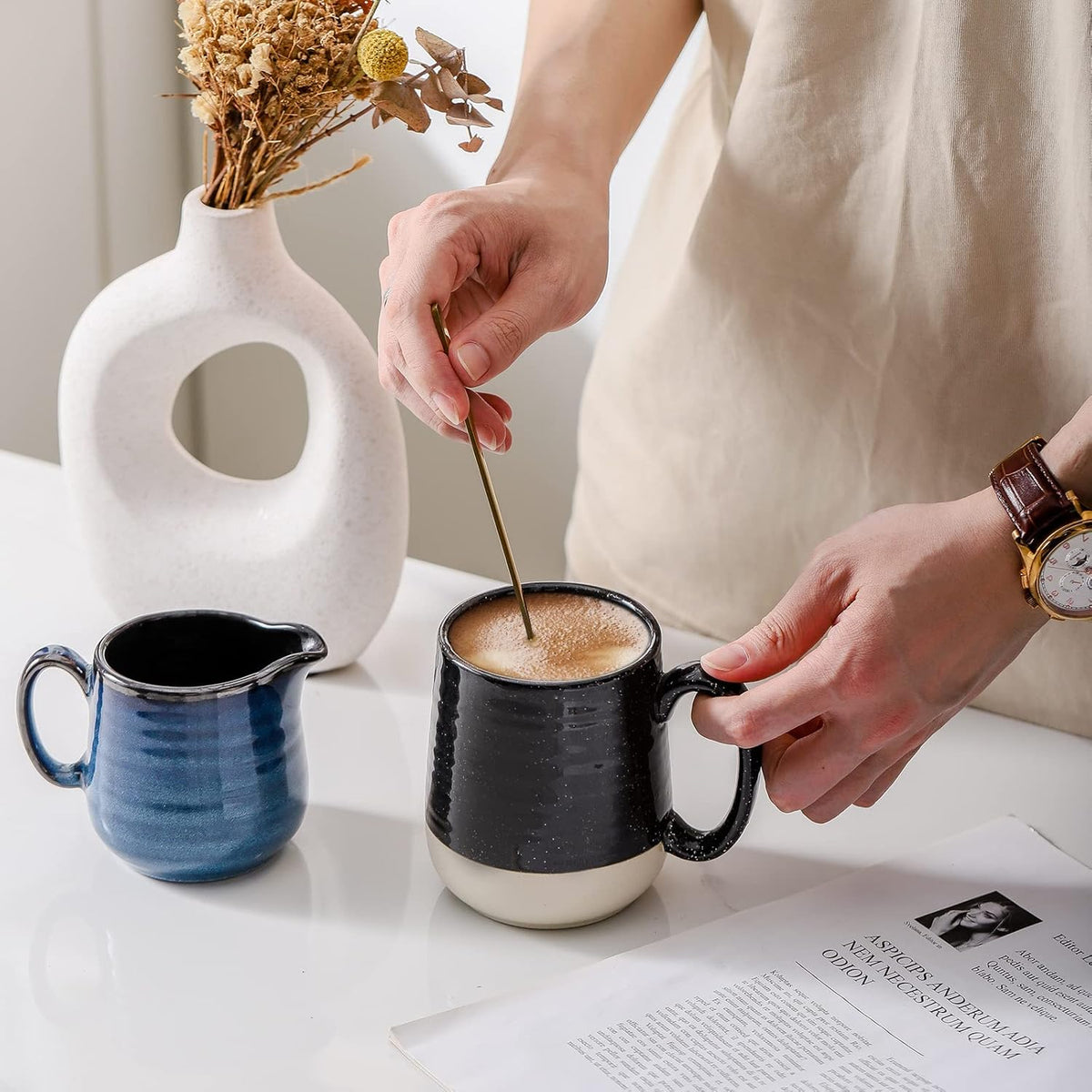 Hasense Coffee Mugs Set of 2, 20 oz Coffee Cups Ceramic, Big Tea Cup with Comfortable Handle, Black Coffee Mug Set for Office and Home, Ideal for Latte Soup Tea Mike, Dishwasher Microwave Safe