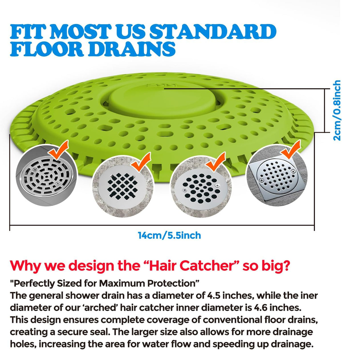 zaa Shower Drain Hair Catcher, 2 Pack Premium Silicone Drain Protector & Shower Drain Cover for Regular Drains of Shower Room and Bathroom, Avocado