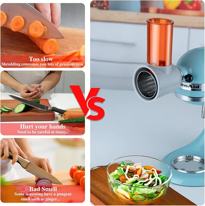 Slicer Shredder Attachment for Kitchen, Kitchenaid Attachments, Cheese Grater Attachment, Vegetable Slicer Attachment, Food Processor Attachment for Kitchen Aid Stand Mixer with 3 Blades (Grey)