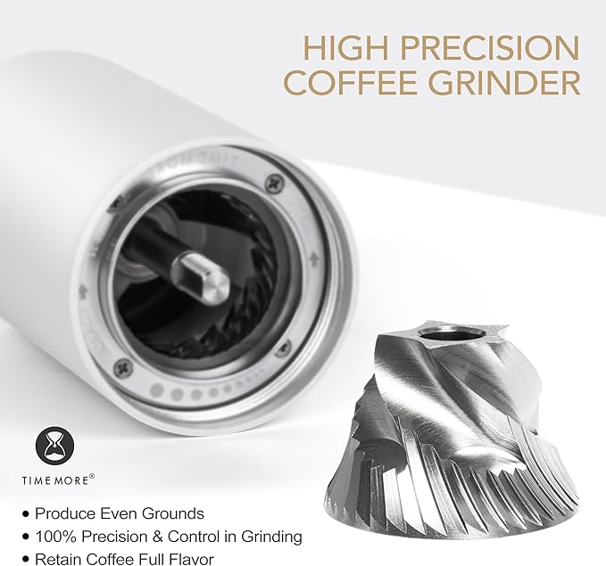 TIMEMORE Chestnut C2S Manual Coffee Grinder with Internal Adjustable Grind Setting, Capacity 20g Hand Coffee Grinder with Stainless Steel Conical Burr, for Espresso to French Press, White