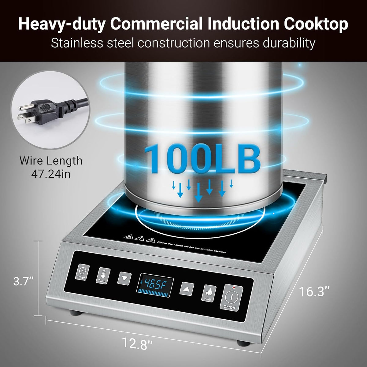 AMZCHEF Induction Cooktop Commercial, Professional Portable Burner, 1800W Countertop Stove Burner with ETL-Certified Induction Hot Plate 3 Hours Timer,8 Temperature & Power Levels,LCD Screen