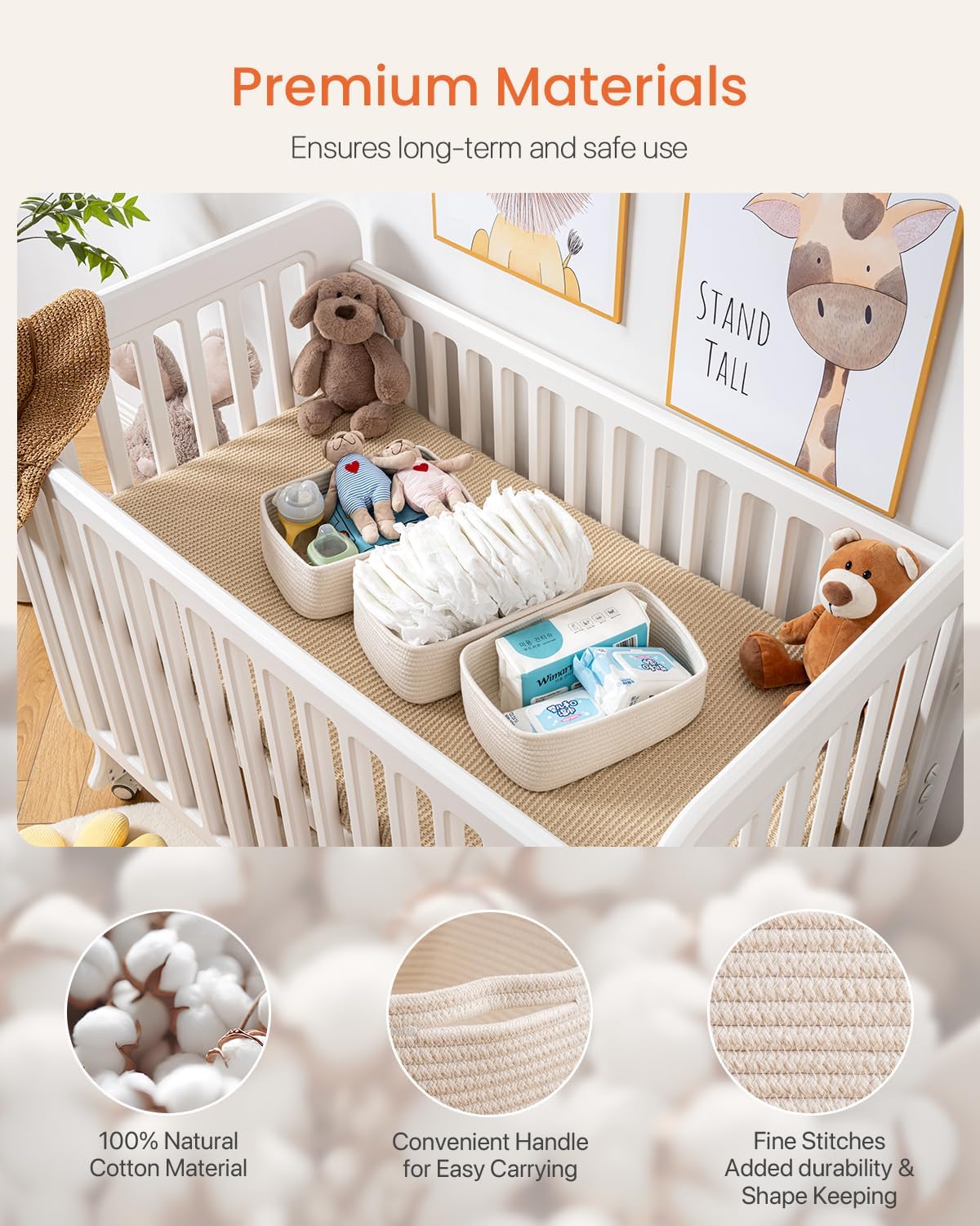 Small Woven Basket, 12 x 8 x 4.5 Inches, Storage Basket for Organizing, Cute Small Rope Shelf Closet Cube Storage Bins Baskets for Shelves, Dog Toy Gift Baskets Empty, 3 Packs, Off White