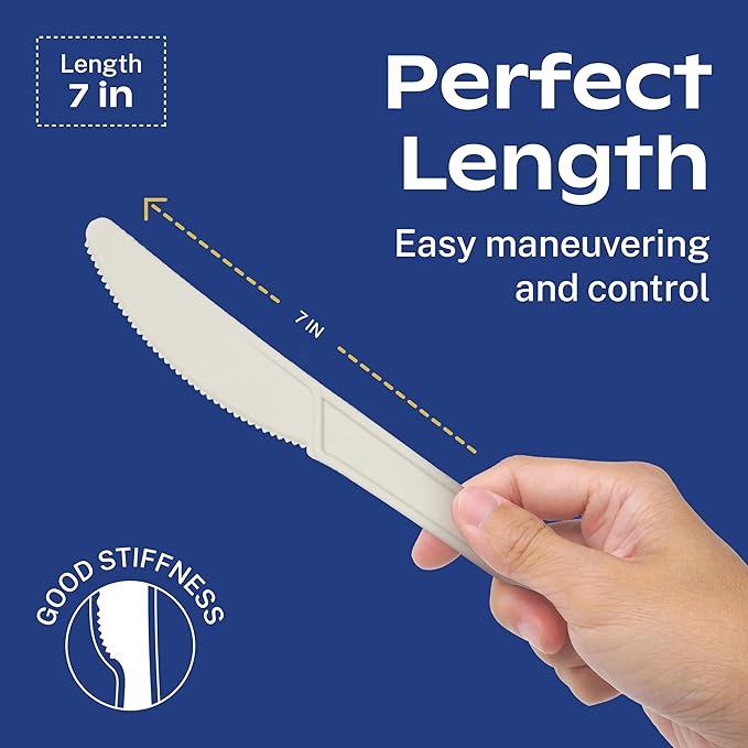 CORAL Ivory White 100% Compostable Spoons - 120 Heavy Duty No Plastic Spoons (6.5 inch) - Break Resistant with Smooth Edges, Ocean Friendly Alternative to Plastic Utensils - Biodegradable & Disposable