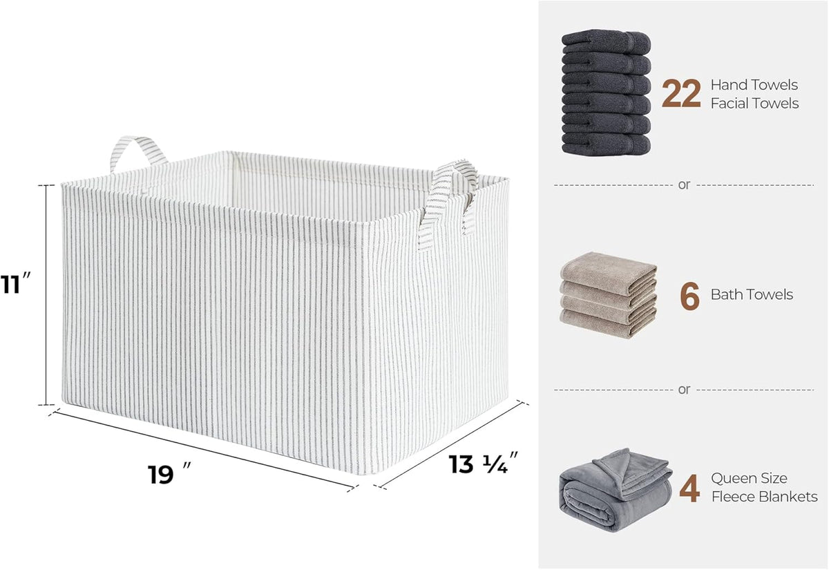 StorageWorks Storage Bins, Fabric Storage Bins for Shelves, Extra Large Storage Baskets with Metal Frame, Closet Baskets and Bins with Handles, Jumbo, Gray and White Stripes, 2-Pack