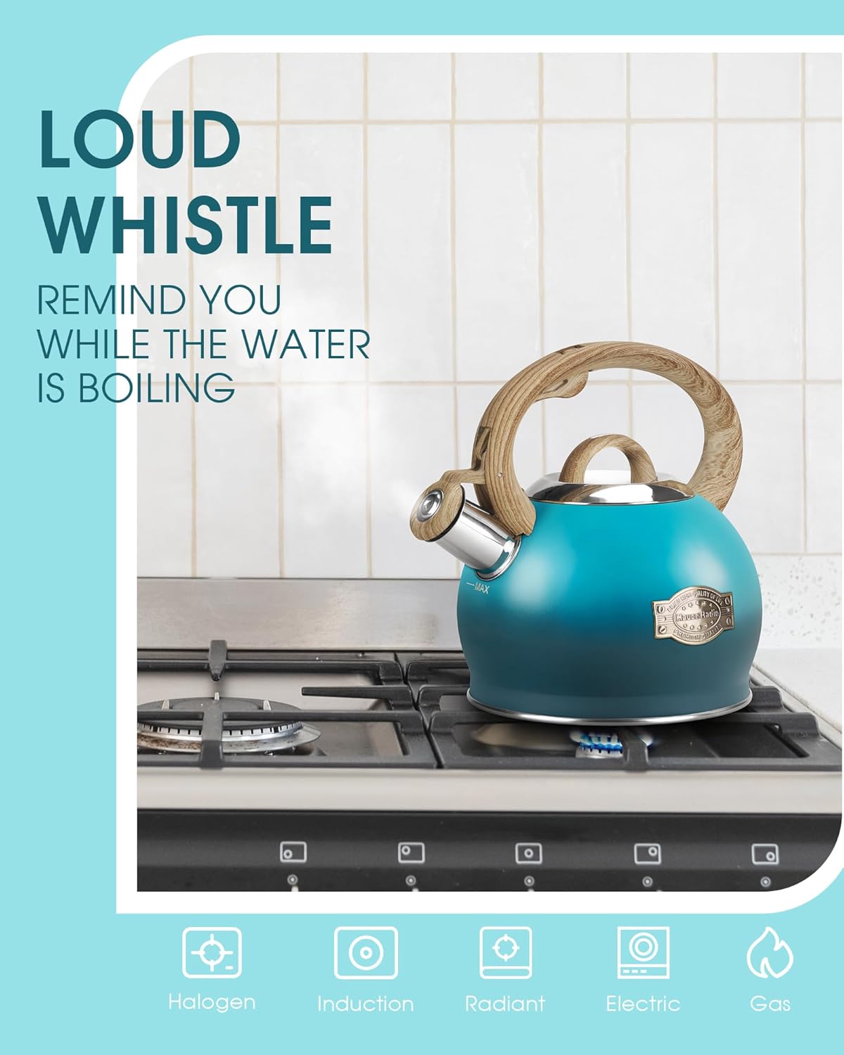 Tea Kettle, Whistling Stovetop Teapot Food Grade Stainless Steel Tea Kettles for Stove Top with Anti-hot Ergonomic Handle,Kettle Spout for Tea, Coffee or Milk, 2.1 Quart Tea Pots