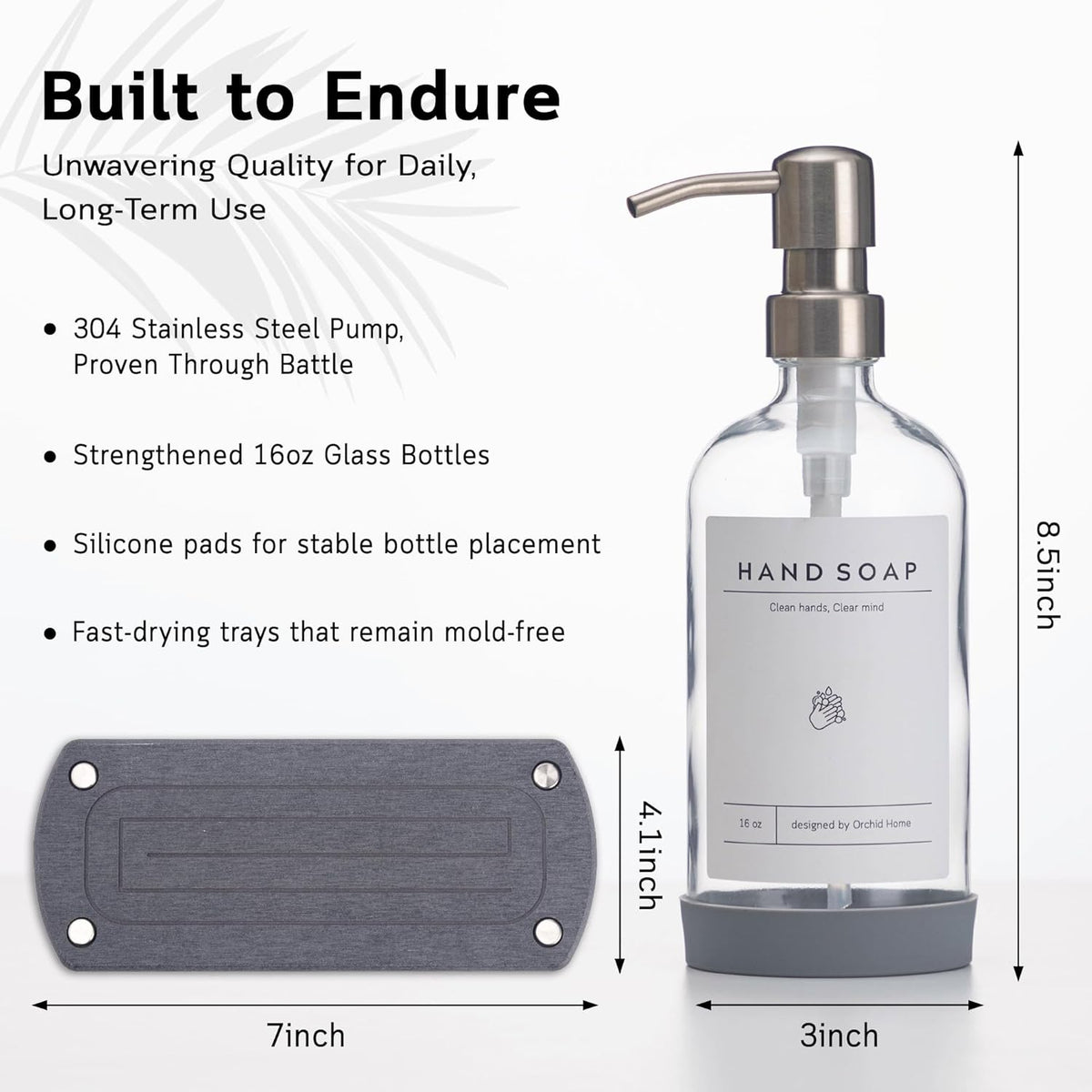 [Luxury] Kitchen Soap Dispenser Set - 16OZ Clear Glass Bottle, Stainless Steel Pump, Instant Dry Tray, Waterproof Labels, Non-Slip Silicone Pad, and Dish Brush | Upgrade for Your Kitchen and Bathroom