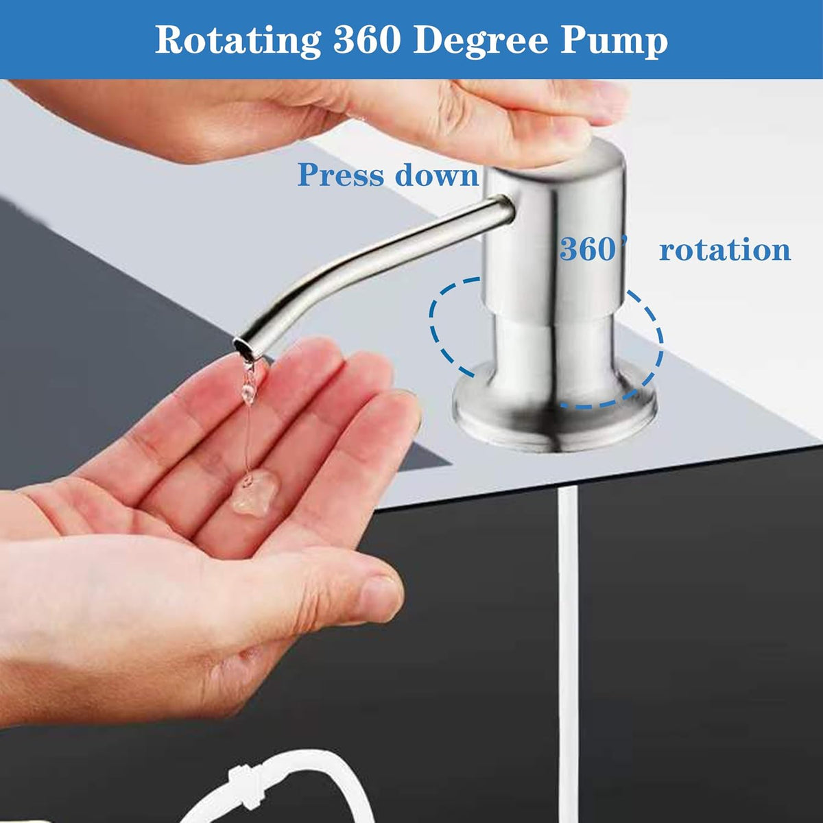 Soap Dispenser for Kitchen Dish Sink Built in Soap Dispenser Pump Chrome Platingd with 47" Extension Tube Kit