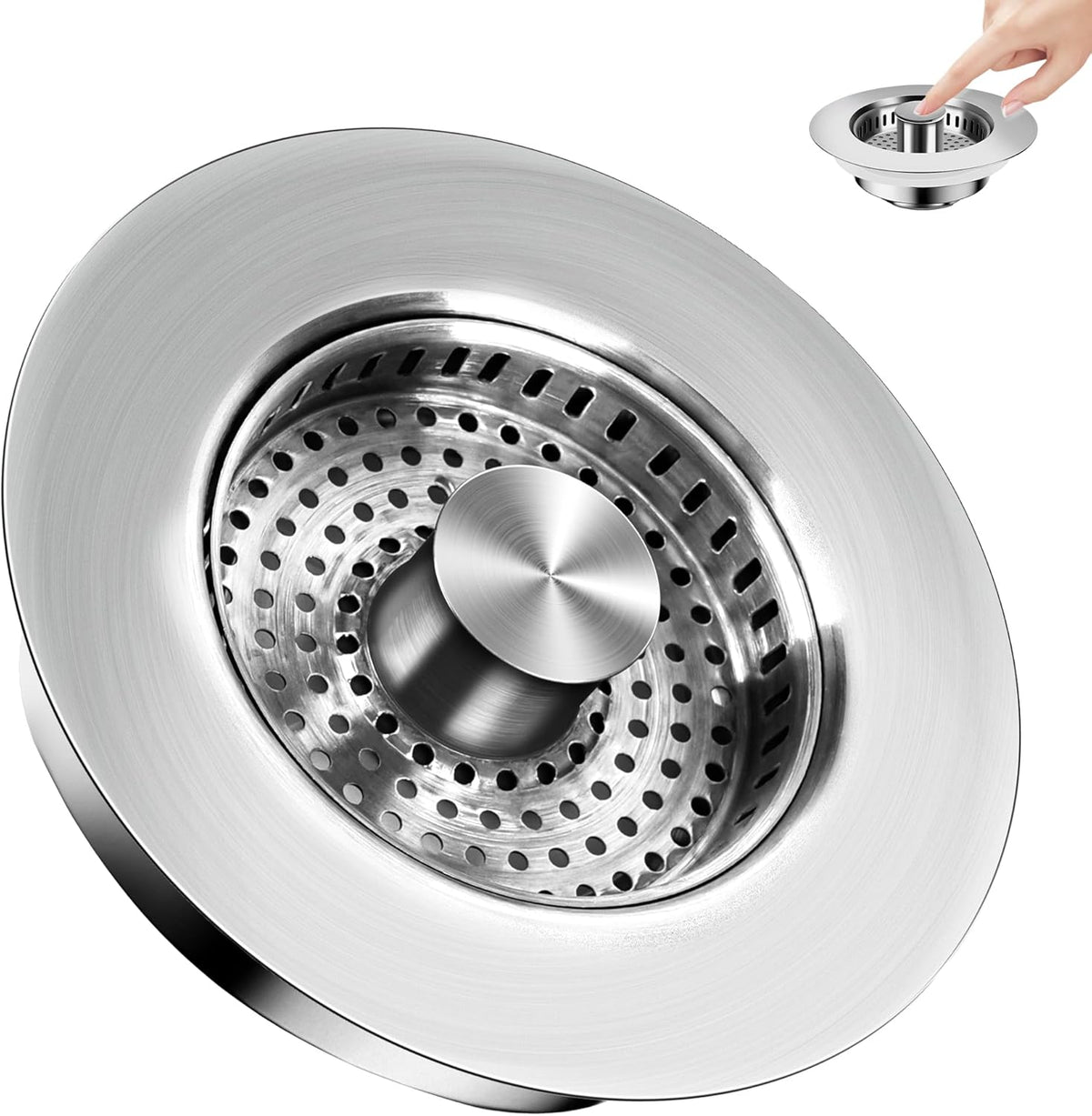 3 in 1 Kitchen Sink Drain Strainer ，304 Stainless Steel Kitchen Sink Stopper and Basket,Long-Term Water Storage，Bass Bounce Core，General，Filter for Standard 3-1/2 inch Drain