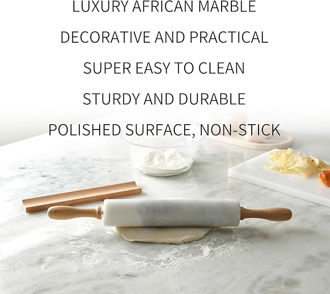 Koville Marble Rolling Pin, Non-Stick African Stone Polished Dough Roller, Pasta, Dumpling, Ravioli, Fondant, Pie Crust, Kitchen Baking Pastry Tools(Namib Fantasy)