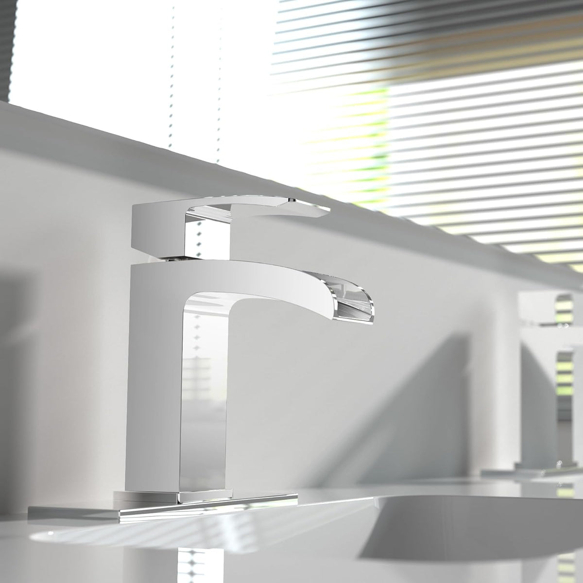 Polished Chrome Bathroom Faucet 1 Hole Waterfall, Vanity Faucet for Sink Single Handle Modern Mixer Tap with Pop-up Drain Stopper for Lavatory Farmhouse RV