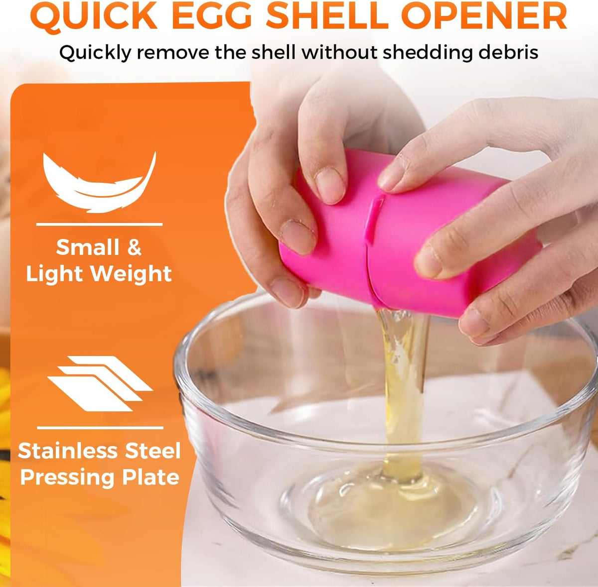 Egg Cracker Tool | Easy Shell Egg Opener | Handheld Egg Seperator Tool | Perfect for Baking, Scrambled Eggs & Omelets – No Mess, No Shell Pieces (Pink/Orange - 2 Pack)