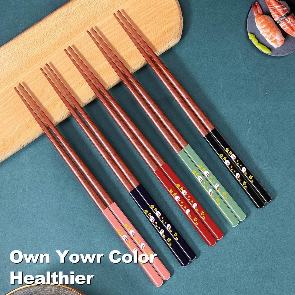5 Pairs Natural Wooden Chopsticks Reusable Japanese Chopsticks - Lightweight Safe Chop Sticks 8.9 Inch/22.7 cm Gift Set