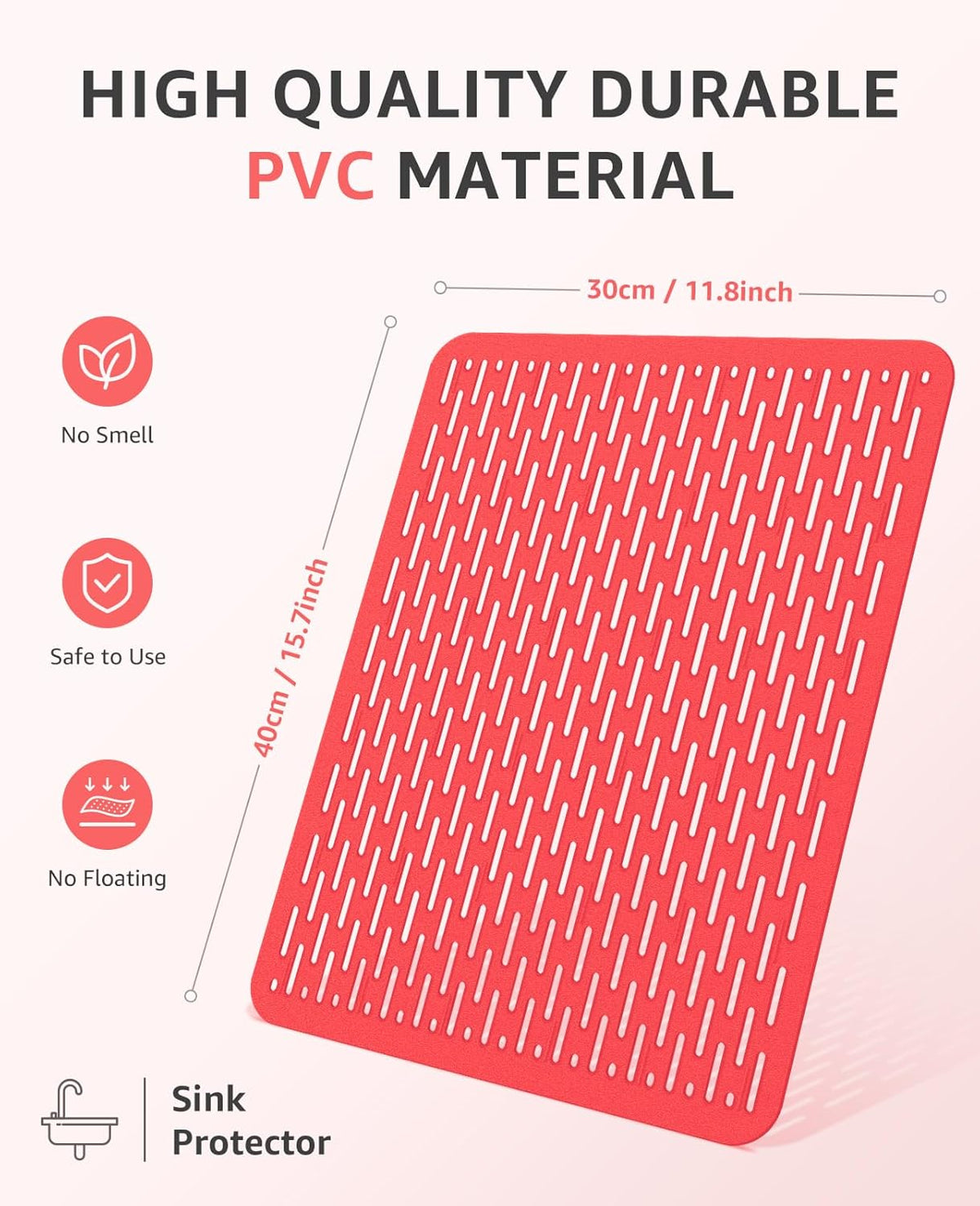Bligli Mesh Sink Mat, 15.7 x 11.8inch Sink Prtector Mats for Kitchen Sinks, PVC Eco-Friendly Sink Protectors for Bottom of Sink, Fast Draining, Easy Cleaning, Clear Red