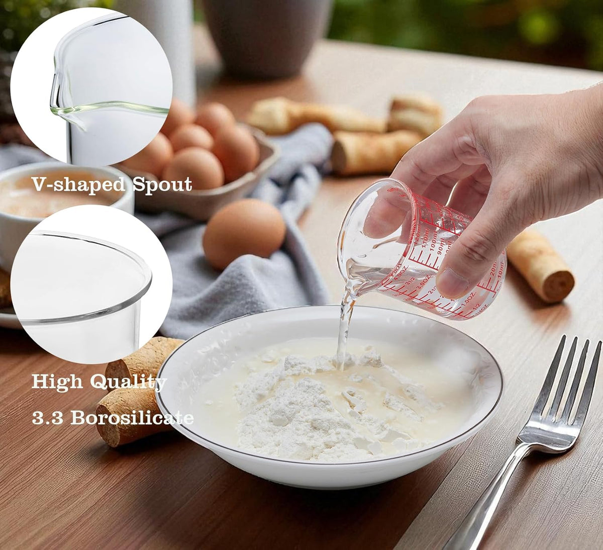 High Borosilicate Glass Measuring Cup-V-Shaped Spout，Glass Measuring Beaker for Kitchen or Restaurant, Easy to Read, 120 ML (4 Oz)-Pack of 2