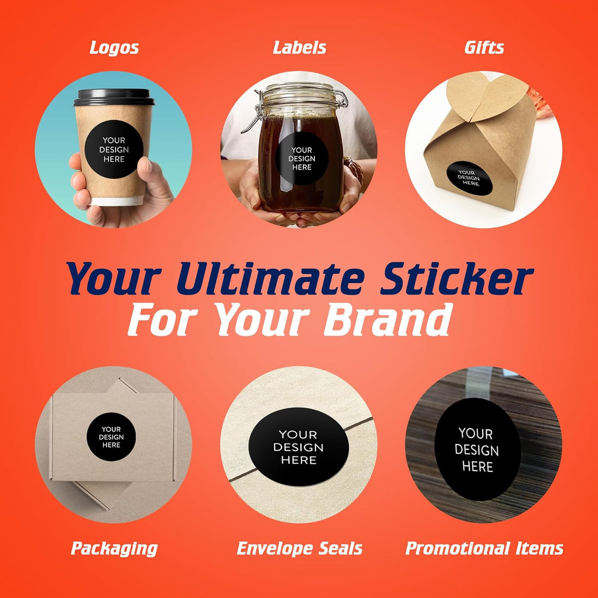 5-1000 Custom Vinyl Stickers - Upload Your own Image, Text, Design, Logo - Personalized Logo Labels for Handmade, Packaging, Bottle, Jars, Candle, Brand Stickers (Black, 3x3)