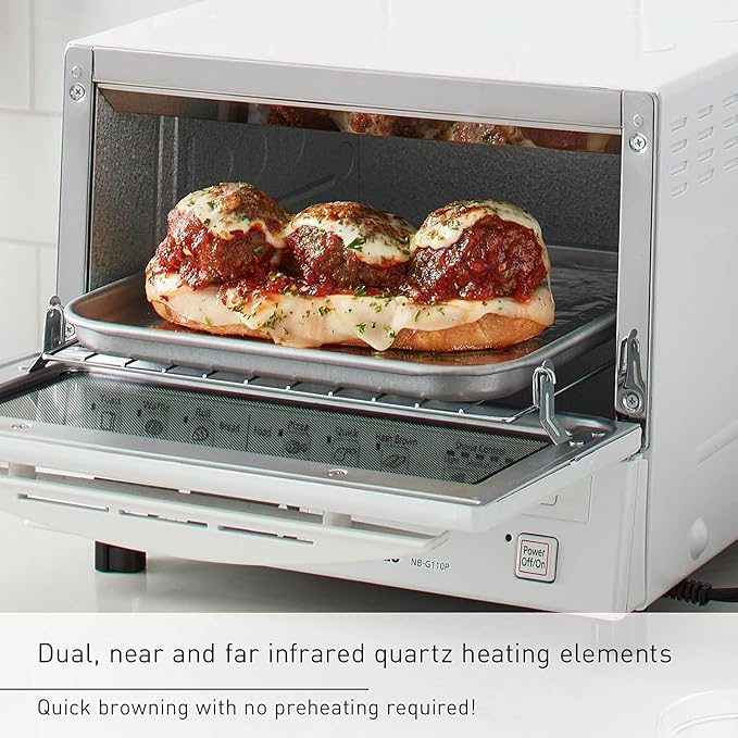 Panasonic FlashXpress Toaster Oven Countertop, 4-Slice Compact Size with Double Infrared Heating, 6 Auto Cook Options and Precise Temperature Control, 1300W - NB-G110P-W (White)