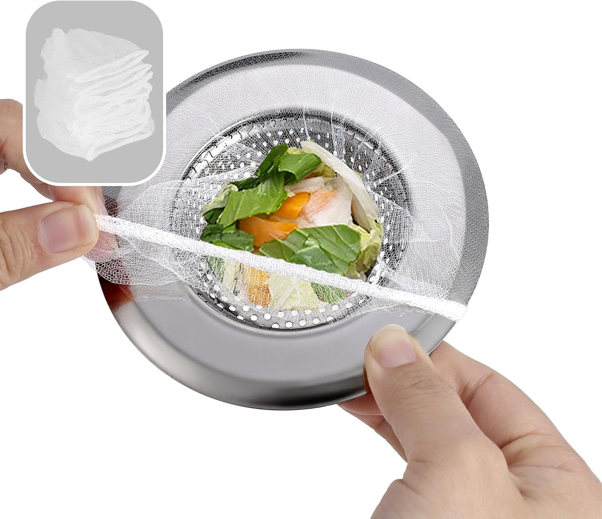 BATHRINS Kitchen Sink Drain Strainer Combination 100 Pieces of Sink Strainer Net Bags - Double Layered Design Makes It Easy for You to Clean The Sink Without Any Blockages