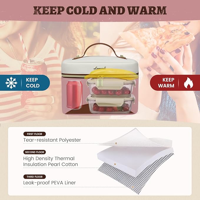 LOVEVOOK Lunch Box for Women,Adult Insulated Lunch Bag for Women,Leakproof Cooler Bag for Office Picnic Hiking Beach,Lunch Tote Bag with Adjustable Shoulder Strap