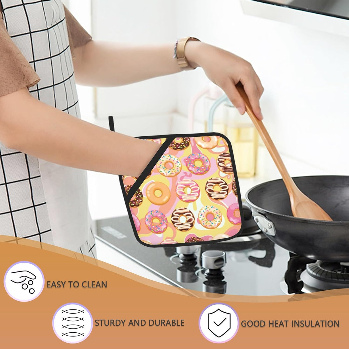 2 Pack Colorful Donuts Pot Holders for Kitchen Heat Resistant, Potholders for Kitchens Washable for Cooking & Baking & Microwave