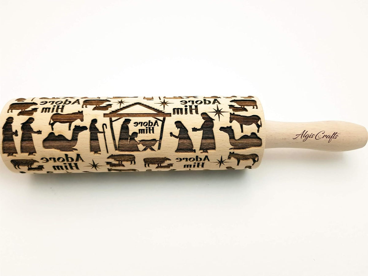 NATIVITY EMBOSSING ROLLING PIN for GINGERBREAD COOKIES for CHRISTMAS