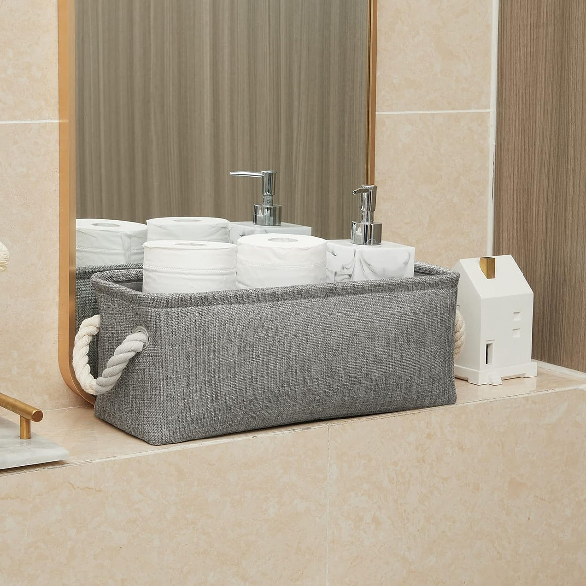 DULLEMELO Toilet Paper Storage Basket, Toilet Tank Basket with Rope Handles (Grey)